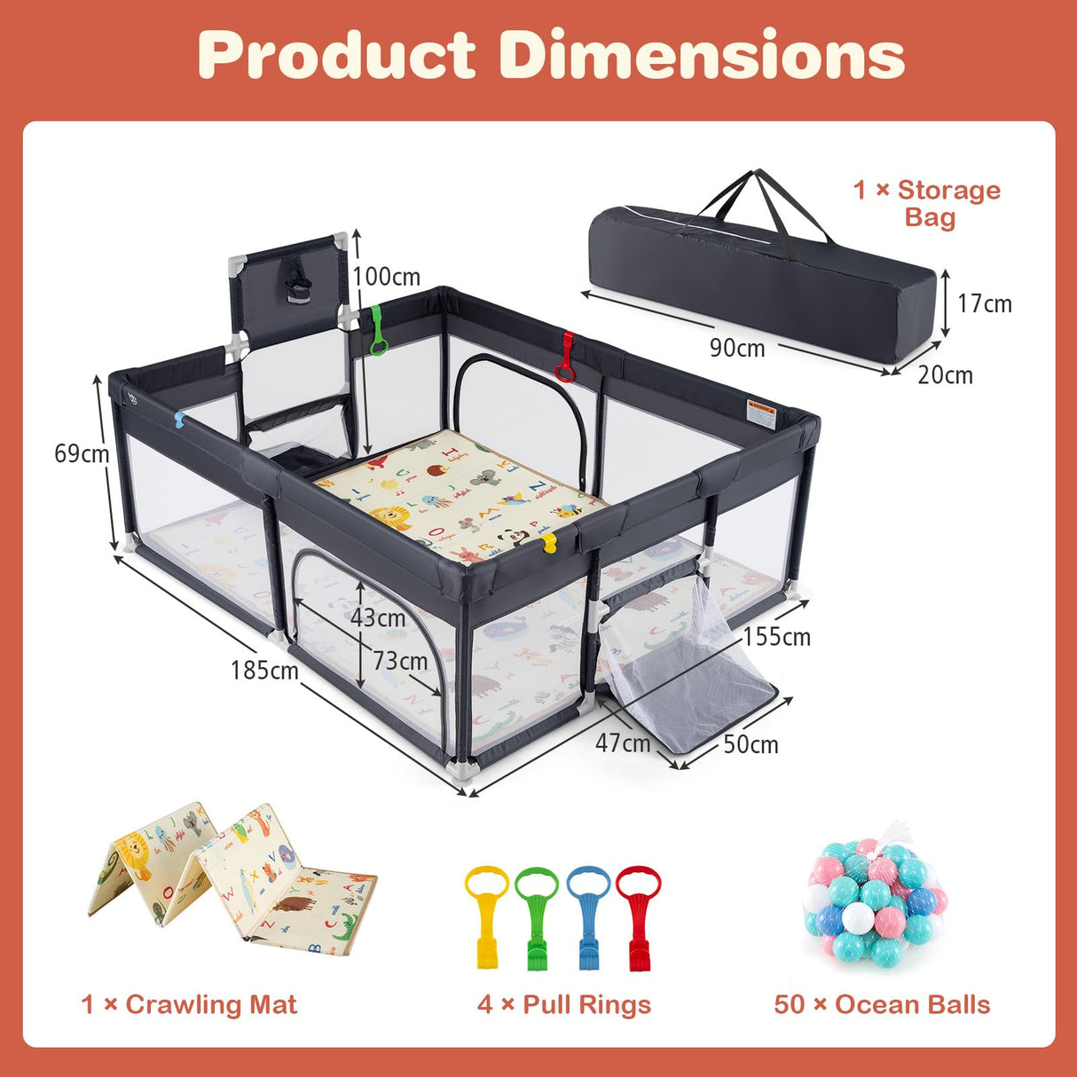 185 x 155cm Baby Playard