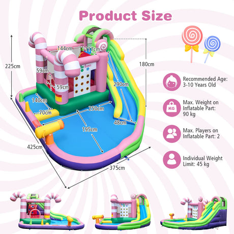 HONEY JOY Inflatable Water Slide, Wet Dry Inflatable Water Park Jumping Castle
