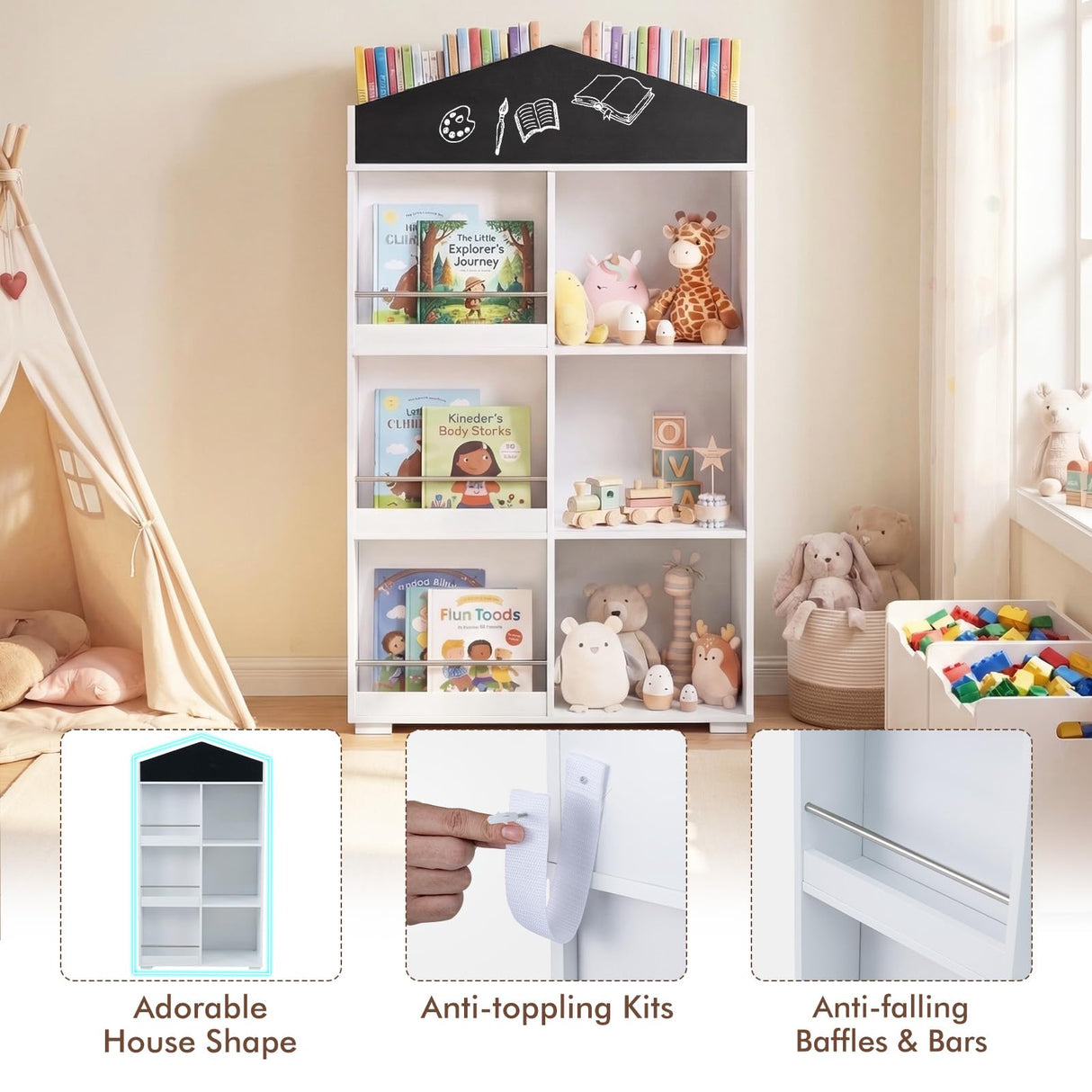 HONEY JOY House Shaped Kids Bookshelf, Toy Storage Organizer