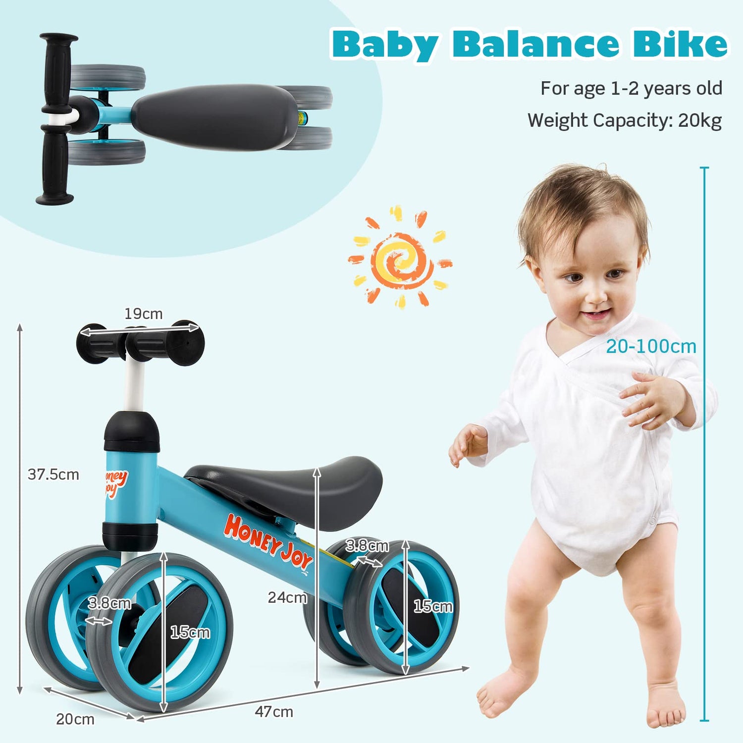 HONEY JOY Baby Balance Bike Balance Bike for Toddlers w/4 Wheels