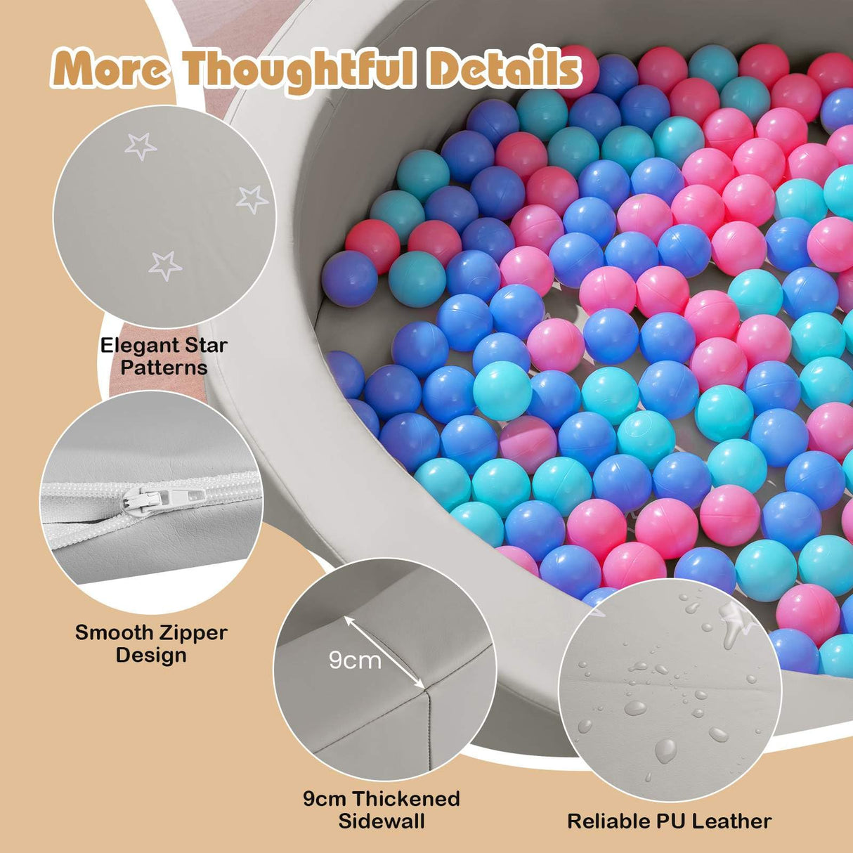 BABY JOY Round Foam Ball Pits, Ball Pits for Toddlers 105cm x 24cm w/Sponge Filling