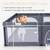 BABY JOY Baby Playpen for Toddler, 206 x 185.5 x 68 cm Large Safety Play Yard with 50 Ocean Balls, 4 Pull Rings
