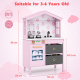 House-Shaped Play Kitchen, Kids Kitchen Playset