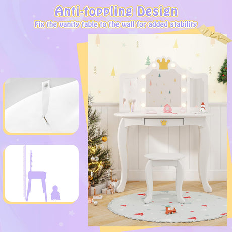 HONEY JOY Kids Vanity Set with 3-Color Adjustable Lighted Mirror