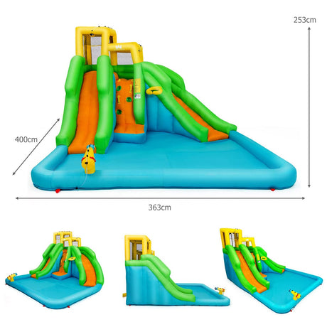 HONEY JOY Inflatable Water Slide, 6 in 1 Inflatable Castle Water Park w/Climbing Wall, Basketball Rim