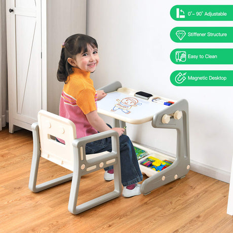BABY JOY Kids Table & Chair, 2 in 1 Toddler Art Easel