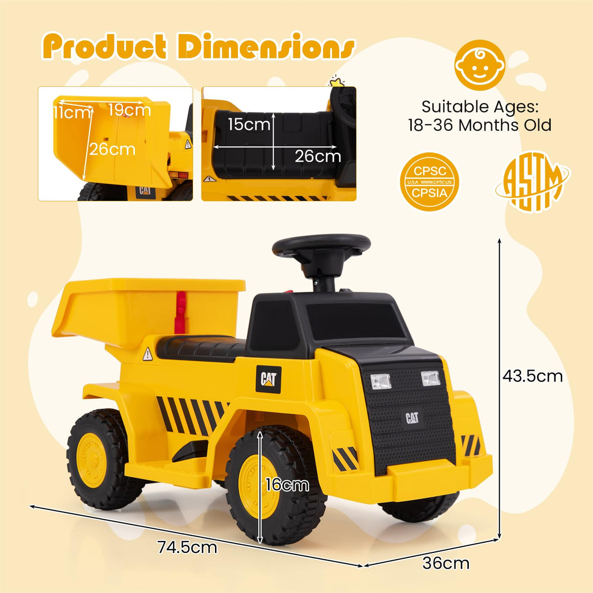 HONEY JOY Licensed Caterpillar Ride on Dump Truck