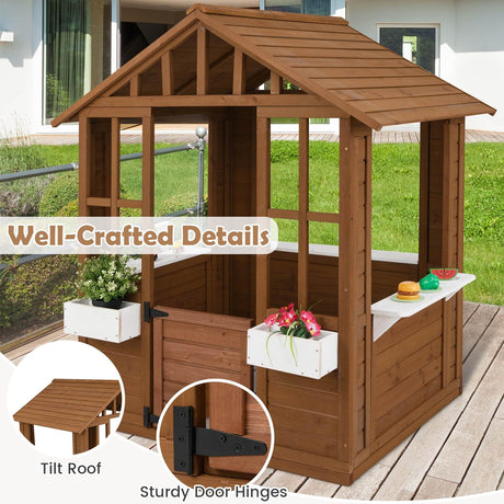 Outdoor Playhouse with Windows and Serving Stations for 2+ Years Old