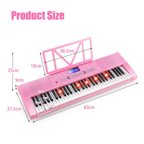 HONEY JOY 61 Key Piano Keyboard, Portable Electronic Keyboard Piano with Lighted Keys, LCD Screen (Pink)