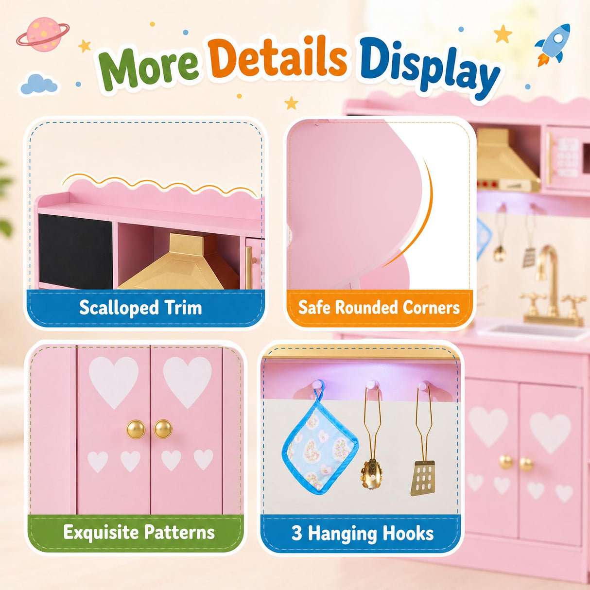 HONEY JOY Wooden Play Kitchen for Kids Toddlers w/Storage