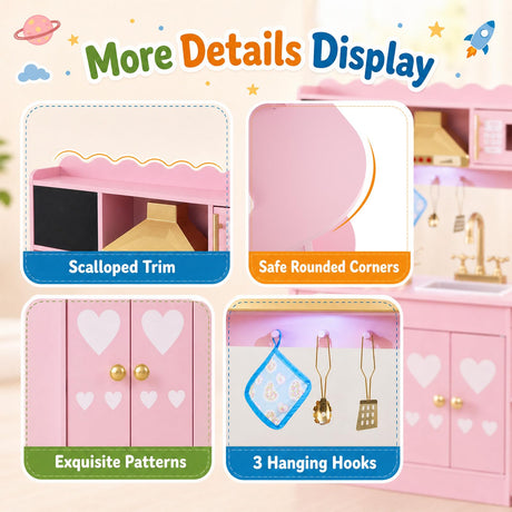 HONEY JOY Wooden Play Kitchen for Kids Toddlers w/Storage