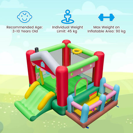 Inflatable Bounce House, 4-in-1 Farm Themed Jumping Castle with Slide
