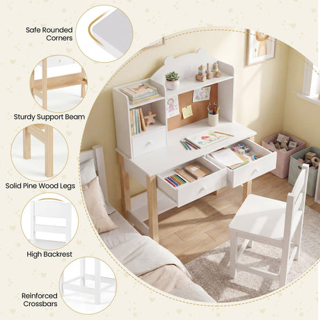 HONEY JOY Kids Desk and Chair Set, Wooden Children Study Table