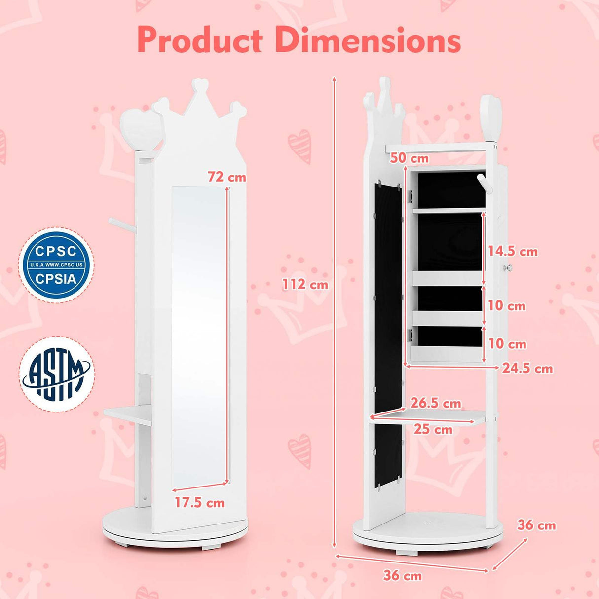 HONEY JOY 360° Rotating Kids Jewelry Cabinet