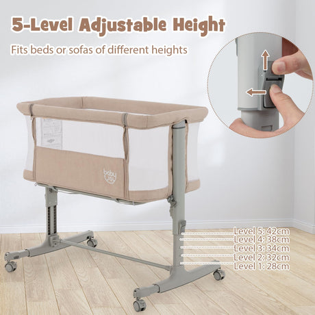 BABY JOY 3 in 1 Baby Bedside Bassinet Baby Cot with Mattress & 5 Adjustable Height