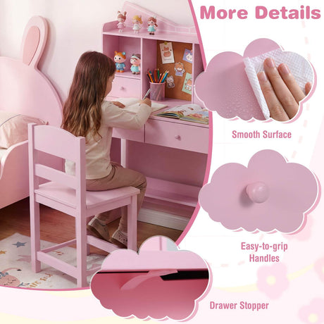 HONEY JOY Kids Study Desk with Chair, Children Writing Table and Chair Set with Open Storage Shelves