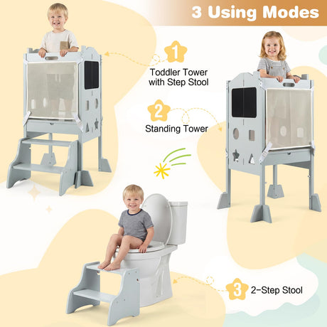 BABY JOY Foldable Toddler Tower with 3 Using Modes Step Stool Standing Kitchen Tower