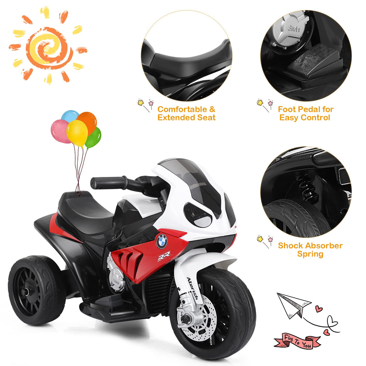 HONEY JOY Electric Ride on Motorcycle Licensed BMW 6V Battery Powered Toy