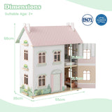 HONEY JOY Kids Wooden Dollhouse, 3 Level Doll House Playset