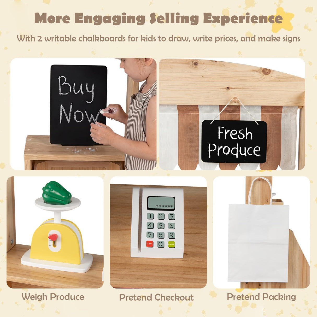 HONEY JOY Wooden Mud Kitchen & Market Stand for Kids Outdoor