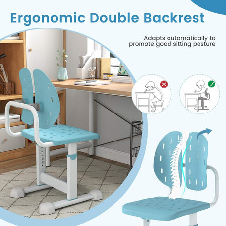 Height-Adjustable Kids Desk Chair, Children Study Chair w/Double Back Support & Breathable Seat