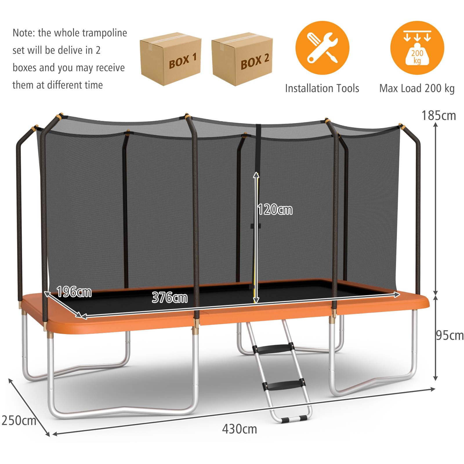 HONEY JOY 14 x 8FT Outdoor Kids Trampoline, ASTM Certified