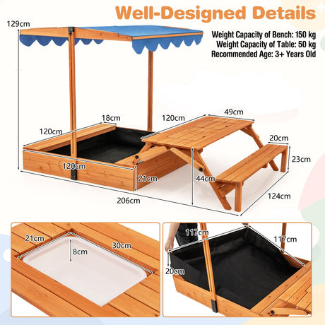 HONEY JOY Kids Wooden Sand Box w/Lid Cover, Outdoor Sand Pit for Children