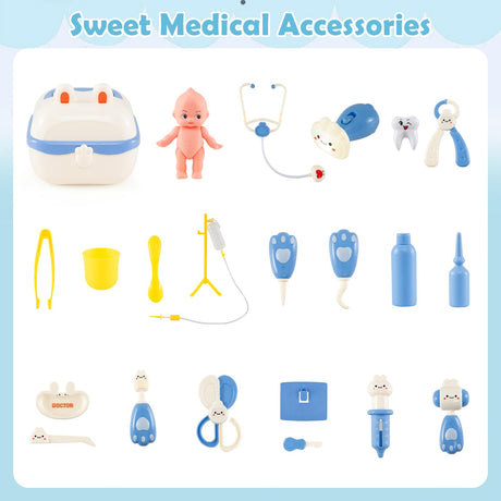 HONEY JOY Kids Play Doctor's Office w/Blackboard, Pet Scale, Faucet, Sink