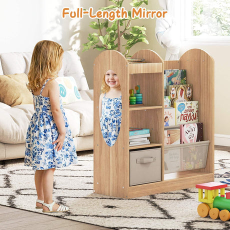 Toy Storage Organizer with Full-Length Mirror and 4-Tier Sling Shelves
