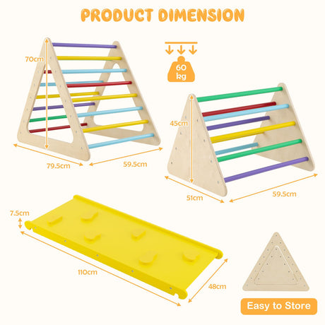 HONEY JOY 3 in 1 Triangle Climber with Ramp, Wooden Climbing Toys for Toddlers