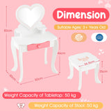 HONEY JOY Kids Vanity Set, Dressing Table w/Mirror and Stool, Accessories, Drawer, Wooden Princess Makeup Dressing Table(Heart-Shaped Mirror)