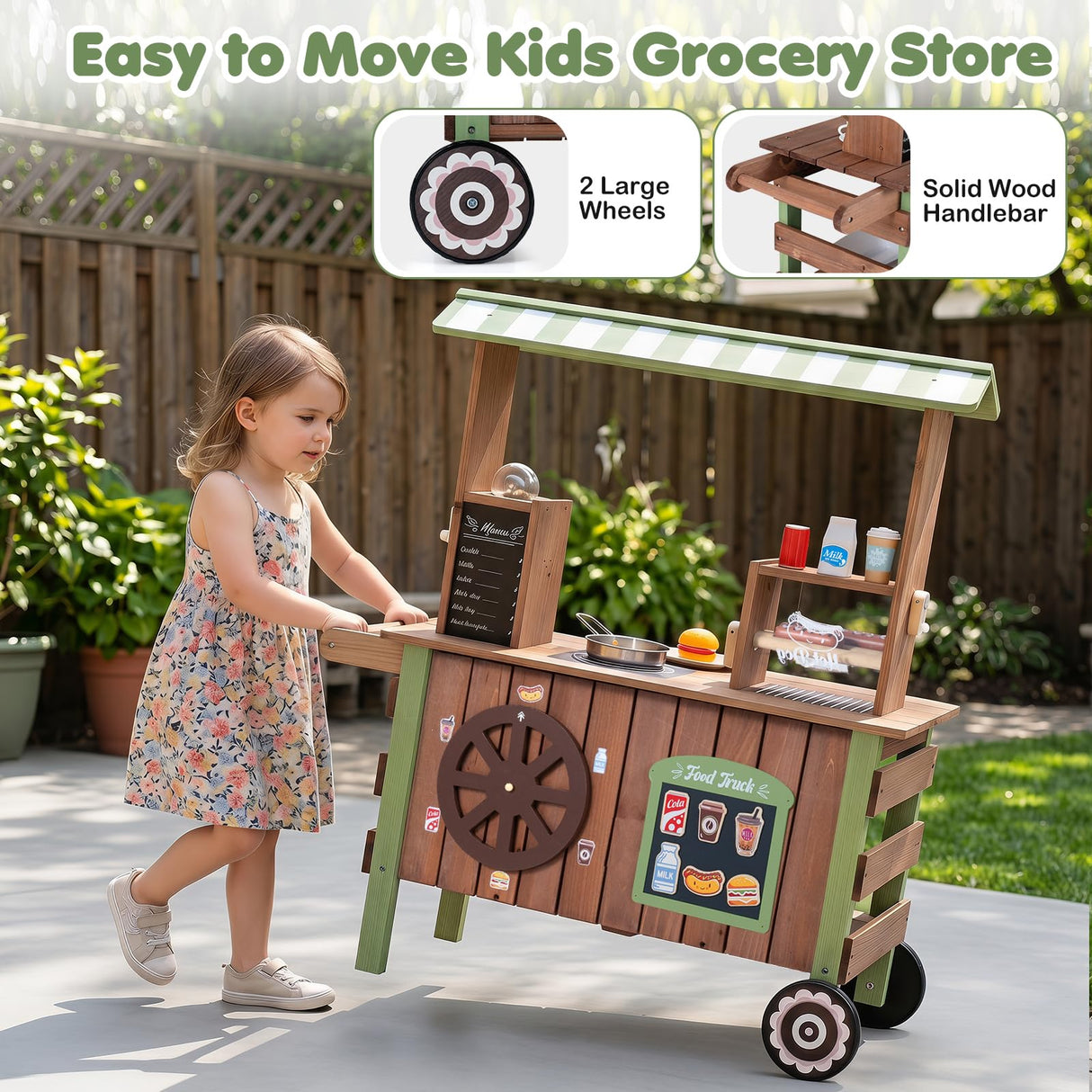 HONEY JOY Kids Food Cart, Pretend Play Market Stand Food Cart
