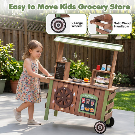 HONEY JOY Kids Food Cart, Pretend Play Market Stand Food Cart