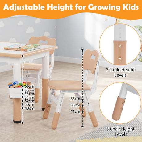 HONEY JOY Kids Table and 4 Chairs Set, Height Adjustable Toddler Desk and Chair Set
