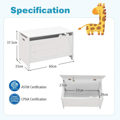 Kids Toy Box Storage Chest, Wooden Trunk Bench w/ Safety Hinge, Children Storage Box w/ Handles