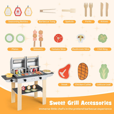 HONEY JOY Wooden Kids Barbecue Grill Playset, Kids Toy Grill with Abundant Grilling Tools