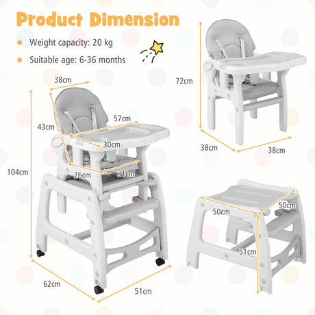 BABY JOY 3-in-1 Baby High Chair, Convertible Feeding Chair Toddler Table Chair Set w/Removable 4-Position Tray, Seat Cushion