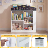 HONEY JOY Kids Toy Storage Box, House Shaped Toy Organiser Cabinet, w/Compartments & Chalkboard