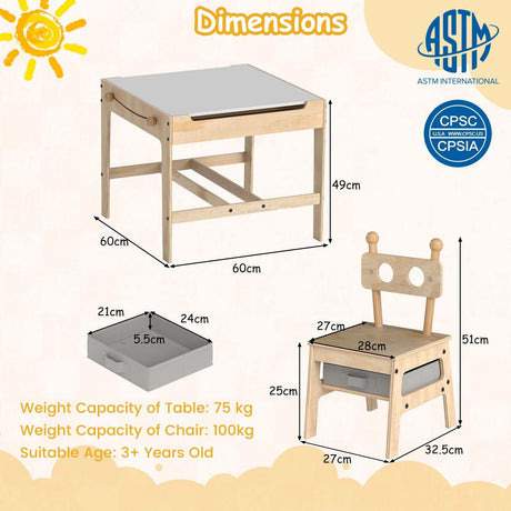 4-in-1 Kids Table and Chairs Set with Reversible Whiteboard for Arts Robot Style