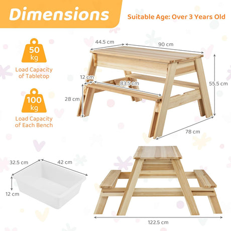 Wooden step stool with dimensions and load capacity information on a white background