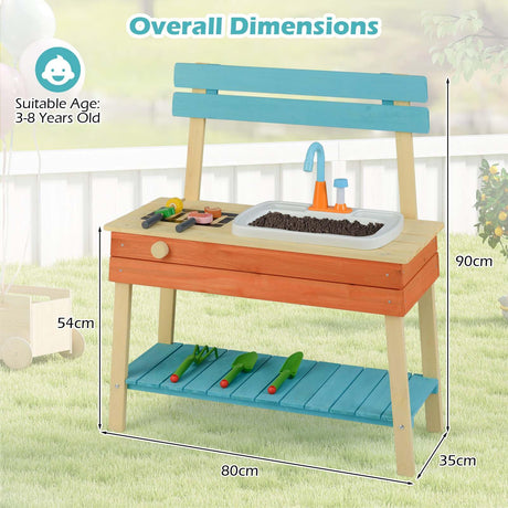 Wooden Kids Play Kitchen Set with Removable Sink and Grill Rack Mud Kitchen