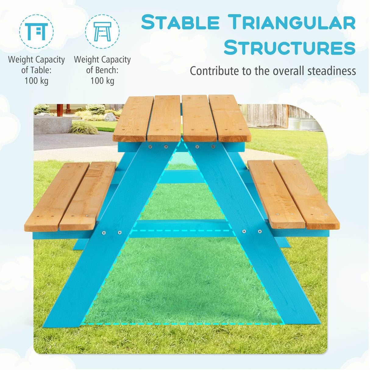 HONEY JOY Kids Wooden Picnic Table Set, Outdoor Children Table with Bench Seats