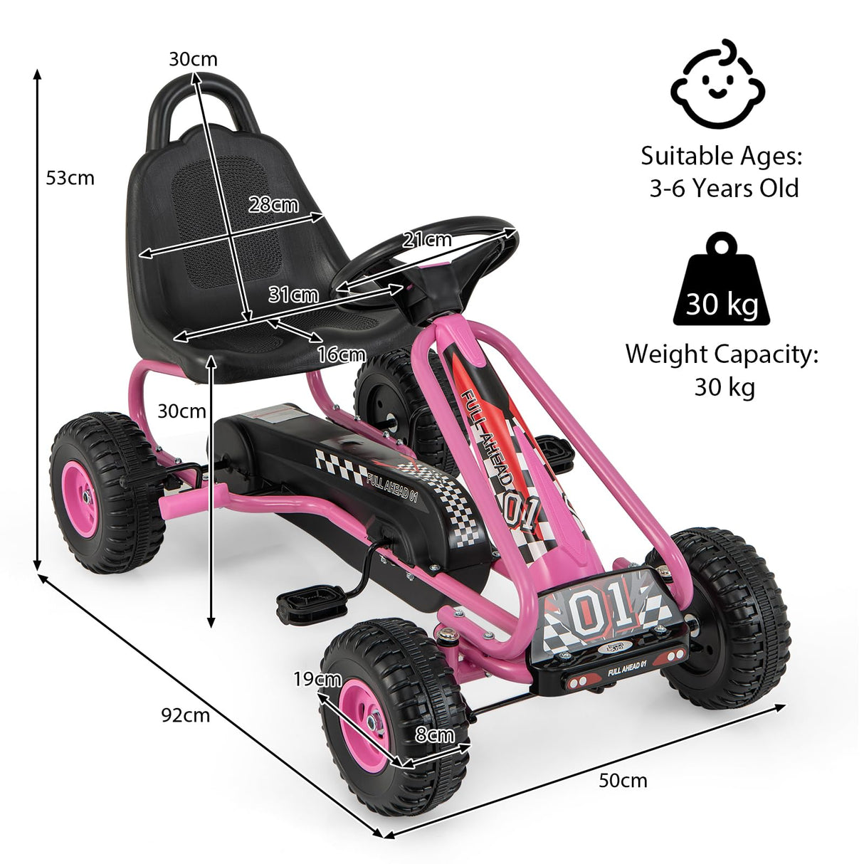 HONEY JOY Pedal Go Kart for Kids, 4 Wheel Pedal Powered Ride On