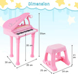 HONEY JOY 31 Keys Kids Piano Keyboard with Stool, Multifunctional Toy Piano with Microphone, Piano Lid (Pink)