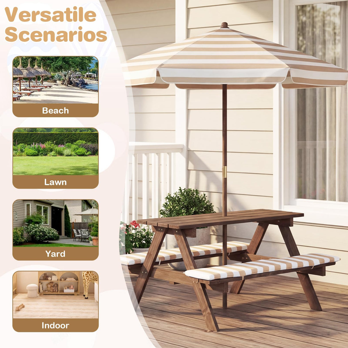 HONEY JOY Kids Picnic Table with Bench, Fir Wood Toddler Outdoor Table Set
