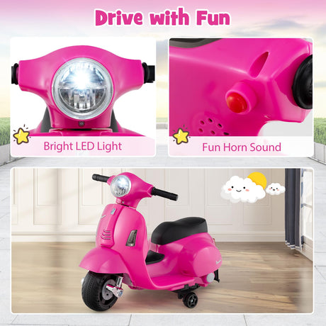 Licensed Vespa Kids Ride on Motorcycle with LED Headlight and Horn Sound
