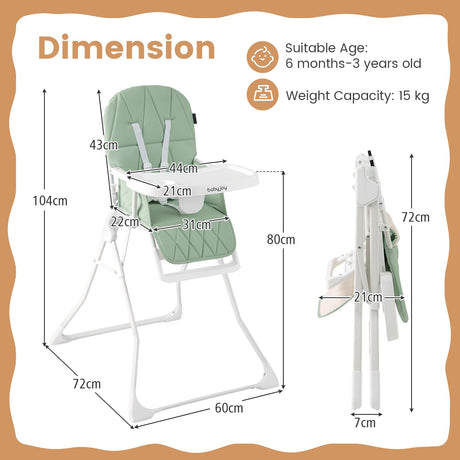 BABY JOY Foldable High Chair, Easy Clean Compact Highchair with Removable Adjustable Tray and PU Seat Cushion