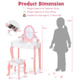 HONEY JOY Kids Vanity Table & Stool Set, 2-in-1 Children Makeup Dressing Table w/Mirror, Chair, Drawer, Pen Holders & Detachable Top