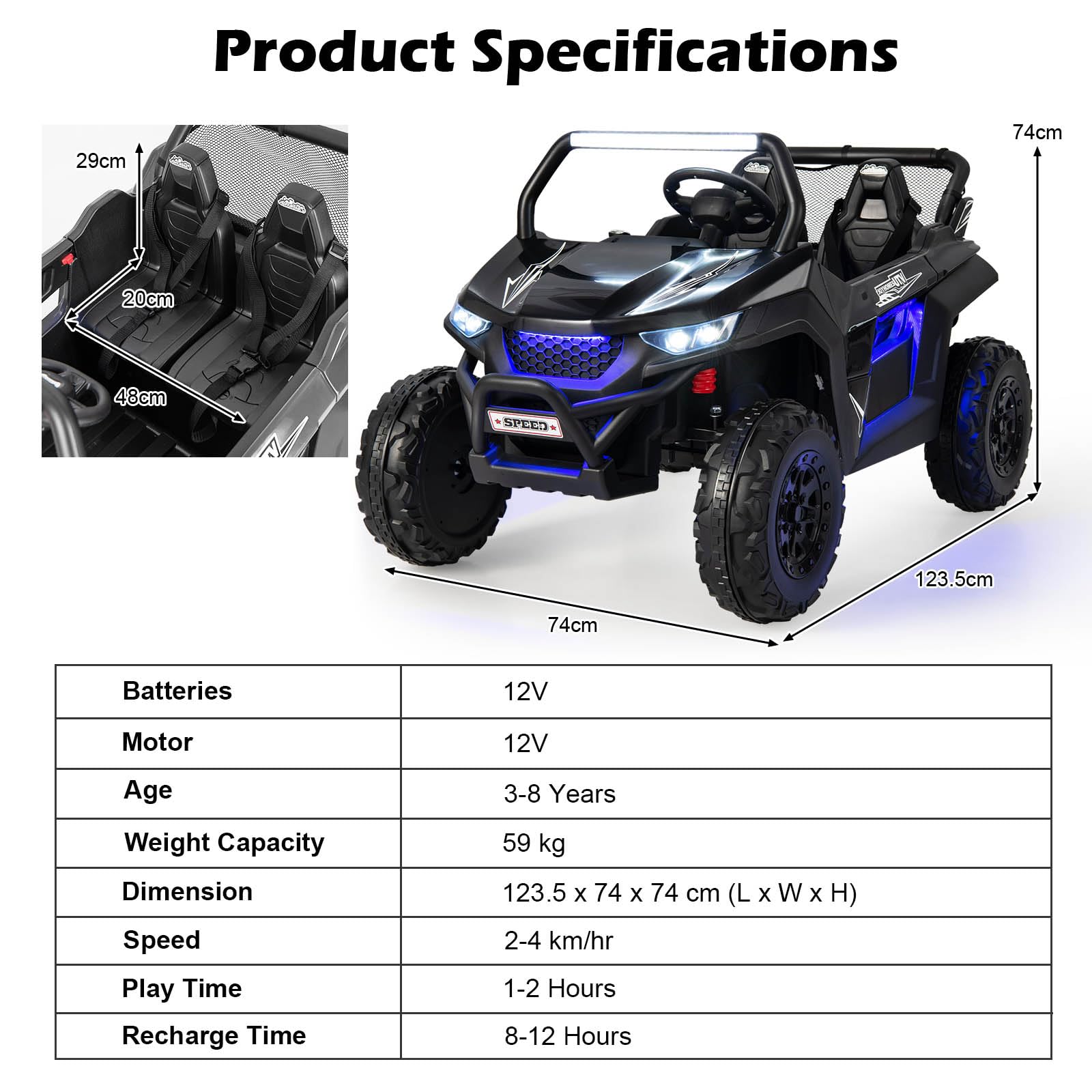 2-Seater Ride on Car | 12V Electric UTV - Baby Joy AU – Babyjoy