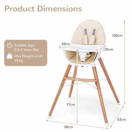 BABY JOY Baby High Chair, Wooden Highchair for Babies Infants w/Double 4-Gear Tray